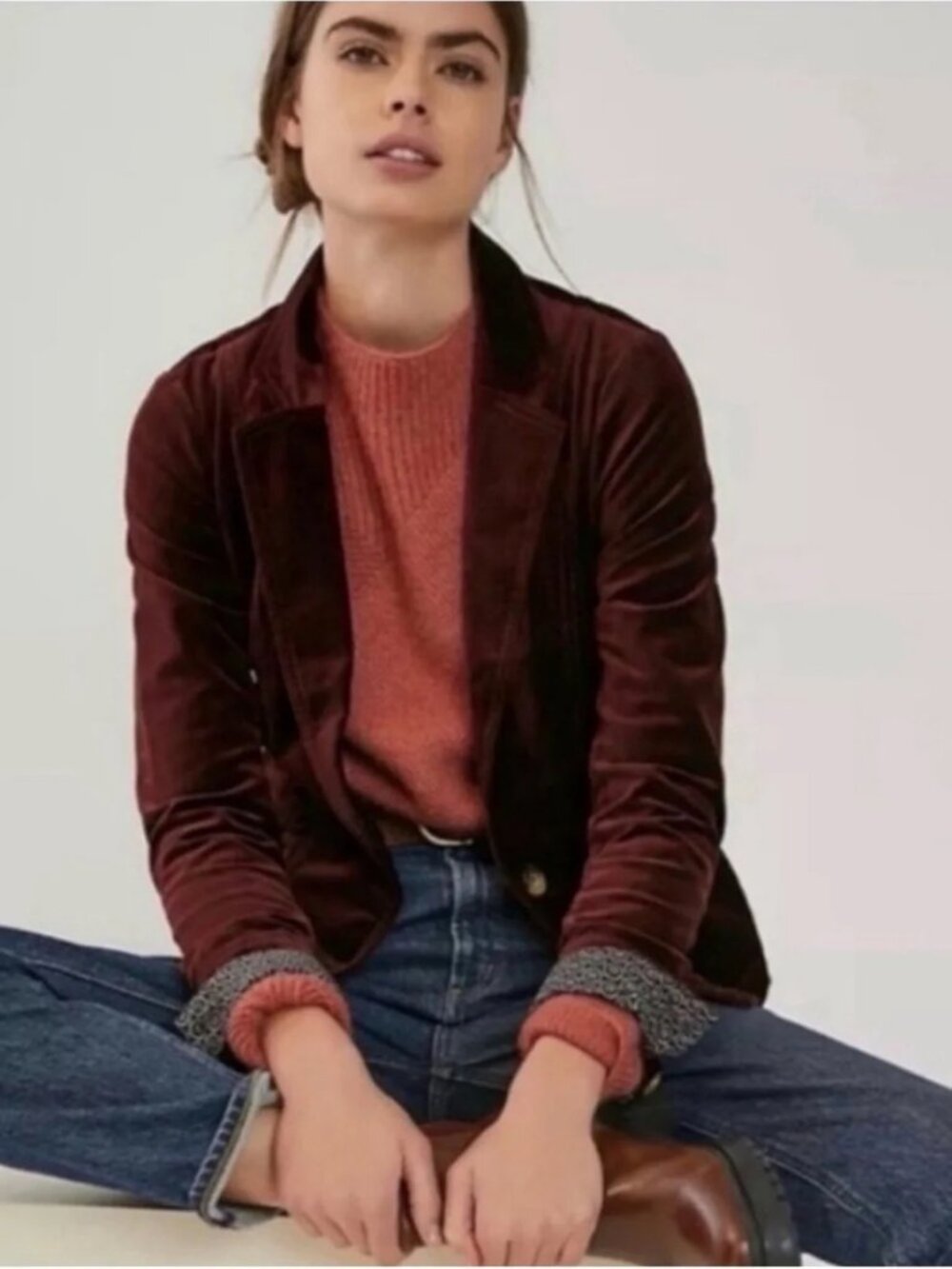 Maeve Anthropologie Velvet Burgundy Blazer Size 6P Petites NWT